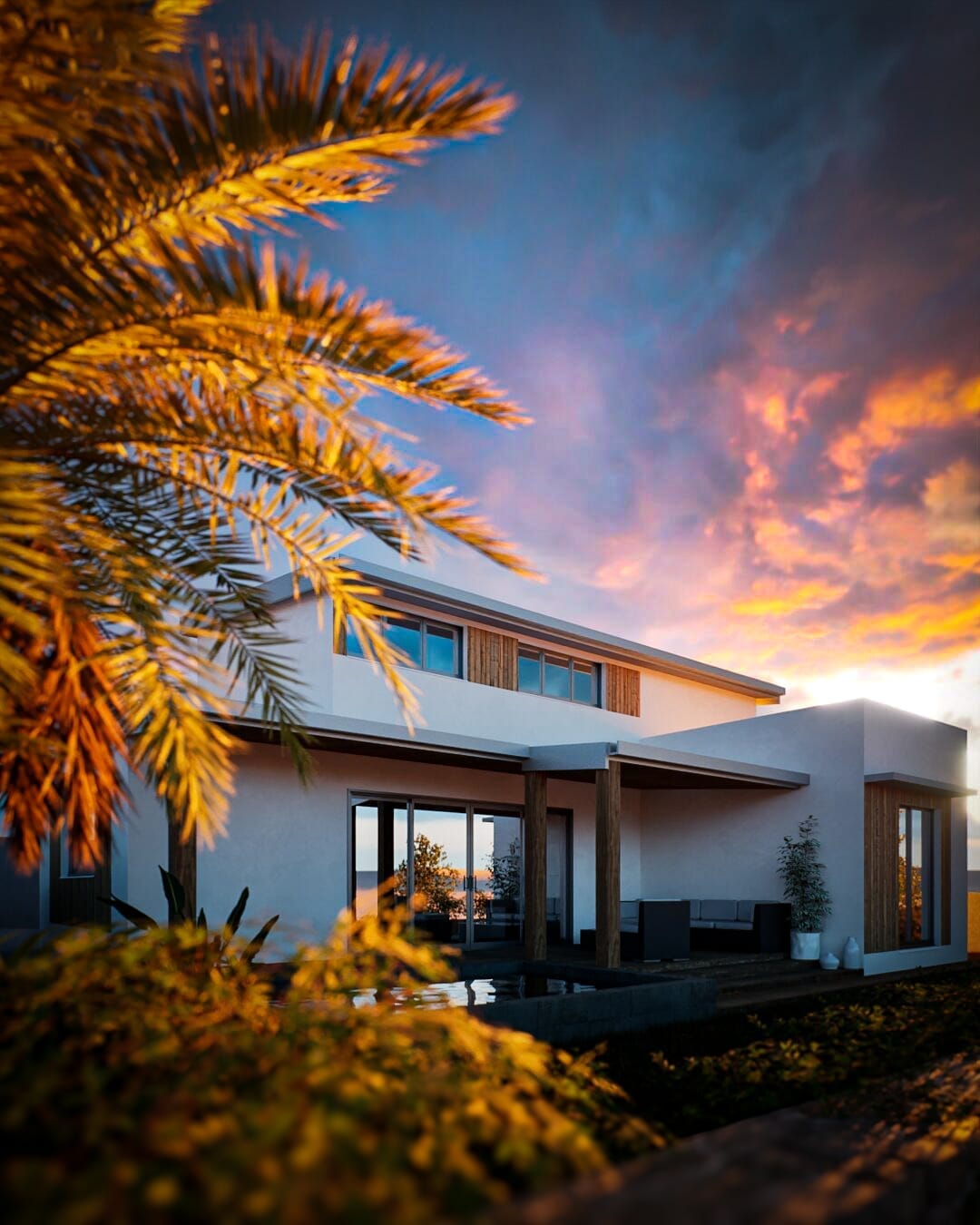 Rendu 3D photoréaliste extérieur d’une villa à Saint-Leu, La Réunion — Tropitekture