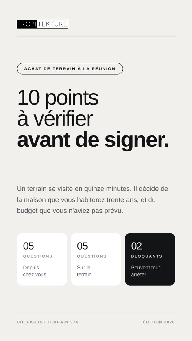 Couverture de la check-list terrain 974 Tropitekture