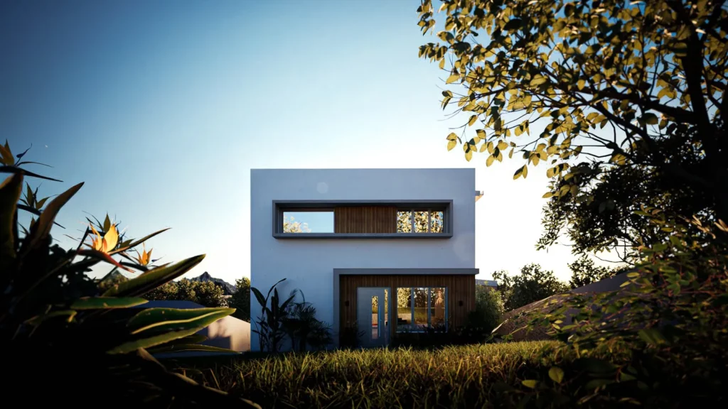 Insertion 3D d’un projet de maison dans son environnement pour la pièce PCMI6 du permis de construire