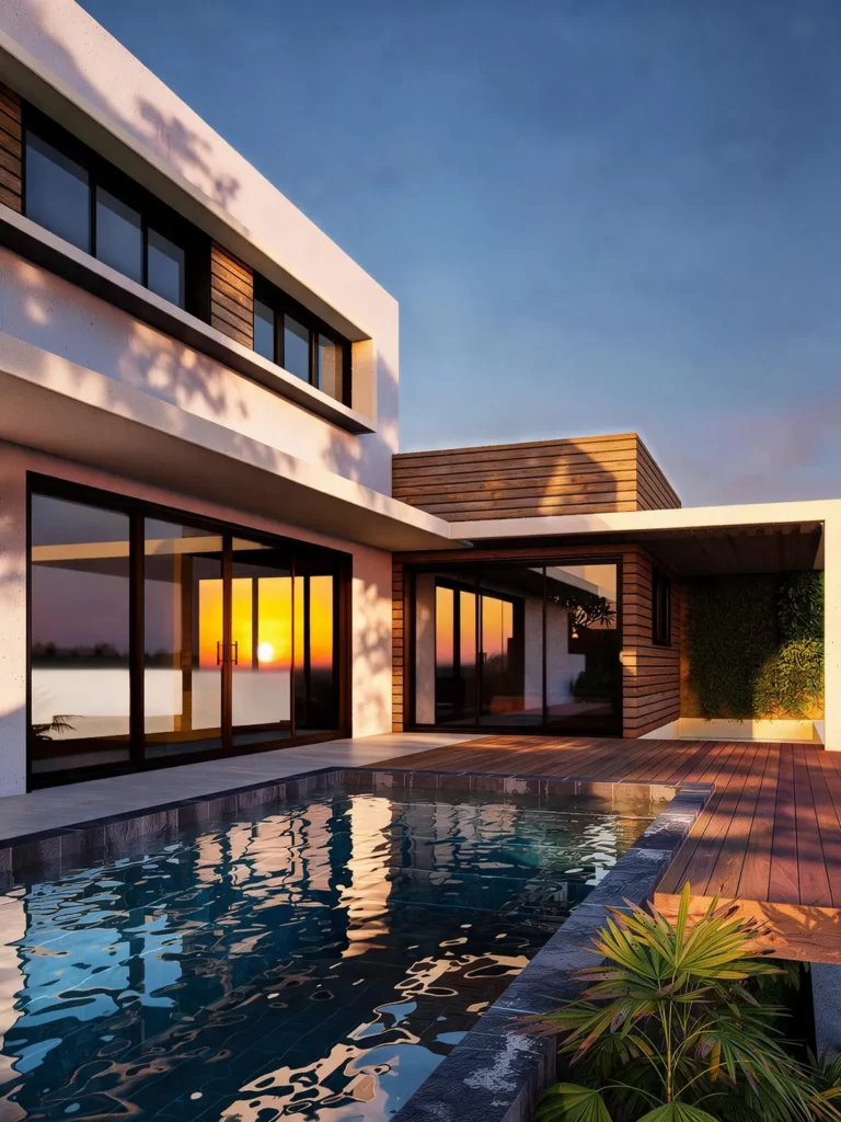 Terrasse bois, piscine et mur végétal : le jardin intégré au projet de permis de construire à La Réunion