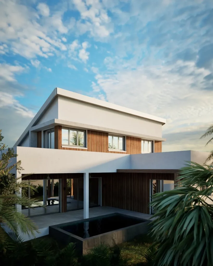 Maison bioclimatique avec varangue et piscine à La Réunion – visualisation 3D Tropitekture
