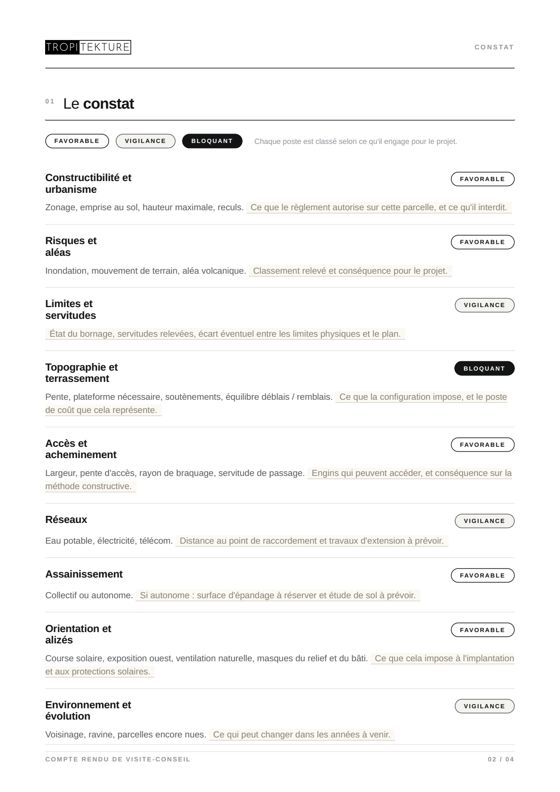 Page de constat du compte rendu de visite-conseil terrain 974