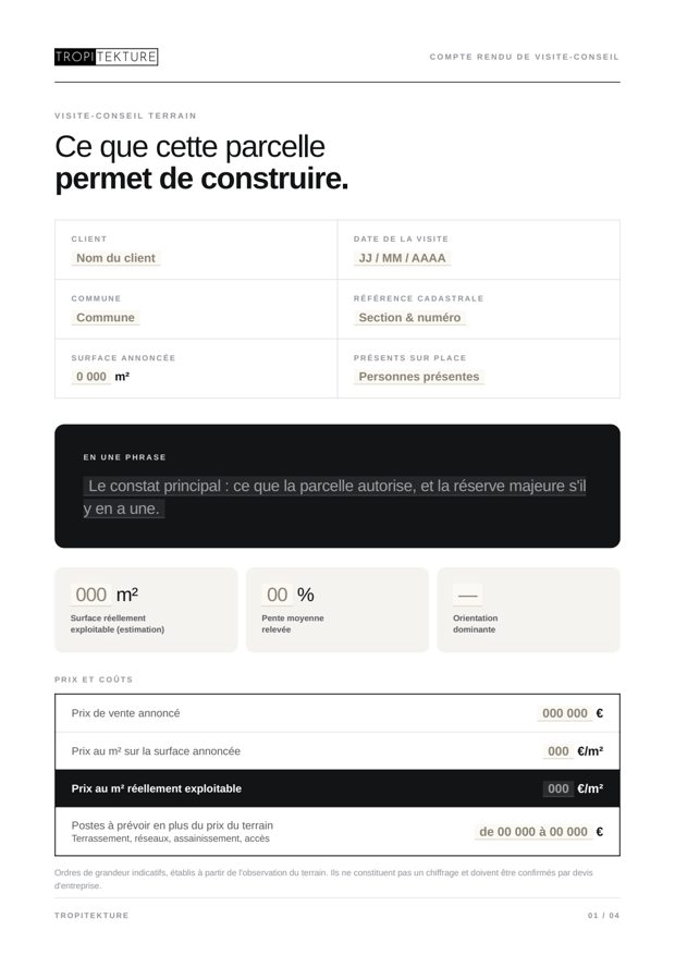 Première page du compte rendu de visite-conseil terrain 974